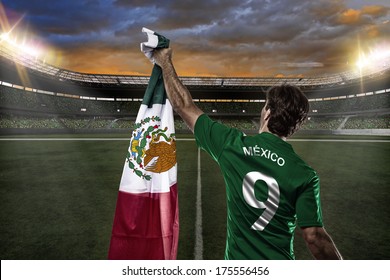 Mexican Soccer Player, Celebrating With The Fans.