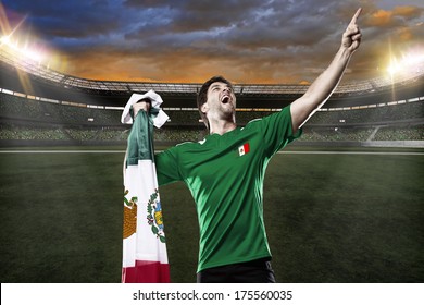 Mexican Soccer Player, Celebrating With The Fans.