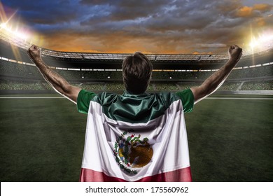 Mexican Soccer Player, Celebrating With The Fans.