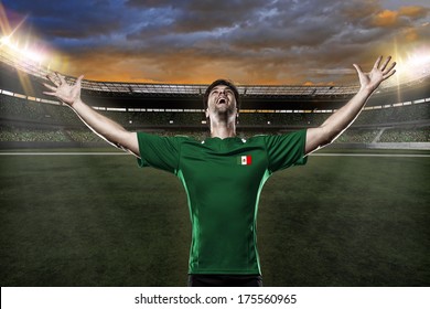 Mexican Soccer Player, Celebrating With The Fans.