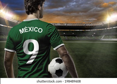 Mexican Soccer Player, Celebrating On A Stadium.