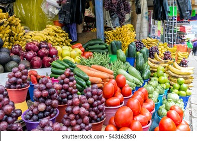 Mexican Street Market Displays Fresh Vegetables In Chiapas, Mexico