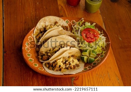 Mexican style sirloin steak tacos, wood bottom