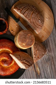 Mexican Sweet Bread Or Artesian Bread Traditional From Oaxaca, Top View, Flat Lay Overhead View Vertical