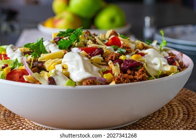 Mexican or tec mex taco salad served in a bowl on a table