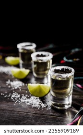 Mexican Tequila Shots with Lime and Salt in Mexico Party Latin America