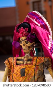 Mexican Tradition For Day Of Dead, Cardboard Skeleton Representing Frida Kahlo This Photo Was Made In Huasca De Ocampo Near To Mexico City