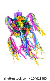 Piñata, Mexican Traditional Crafted Toy Very Popular In Posadas And Parties, White Isolated
