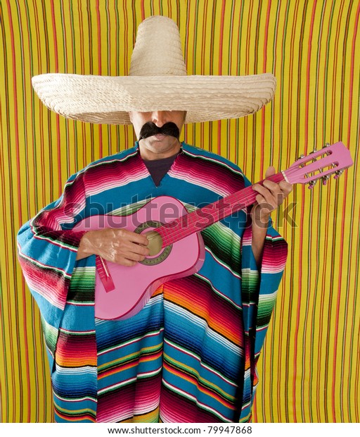 Mexican Typical Man Poncho Sombrero Playing Stock Photo (Edit Now) 79947868