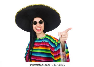 Mexican Woman In Funny Concept On White