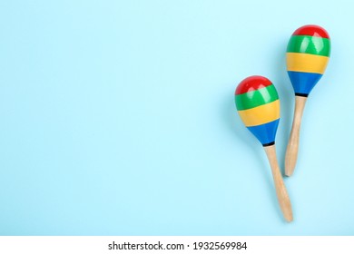Mexican Wooden Maracas On Blue Background