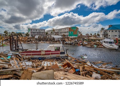 Mexico Beach, Florida, United States October 26, 2018.  16 days after Hurricane Michael. Canal Park destruction