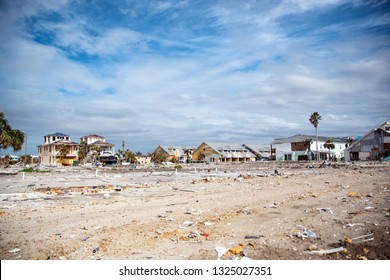 Mexico Beach, Florida, United States February 26, 2019. Wiped Out Neighborhood Showing Storm Damage Caused By Hurricane Michael 5 Months After Destroying Florida Gulf Coast Town