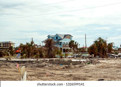 Mexico Beach, Florida, United States February 26, 2019. Destroyed Home In Devastated Neighborhood 5 Months After Hurricane Michael Hit Florida Gulf Coast Town