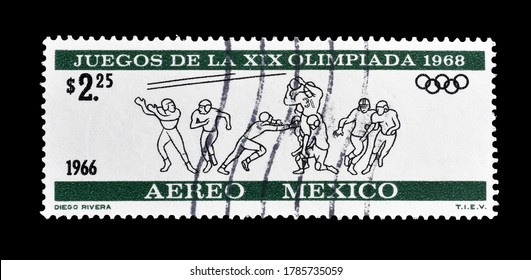 Mexico - Circa 1966 : Cancelled Postage Stamp Printed By Mexico, That Promotes Summer Olympics In Mexico 1968, Circa 1966.