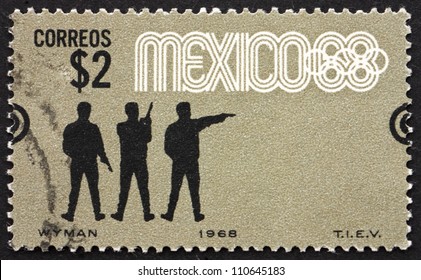 MEXICO - CIRCA 1968: A Stamp Printed In The Mexico Shows Pistol Shooting, Summer Olympics, Mexico City 68, Circa 1968