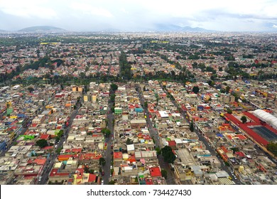 MEXICO CITY, MEXICO -10 SEP 2017- Aerial View Of Mexico City Near The Mexico City International Airport , Aeropuerto Internacional Benito Juárez (MEX).