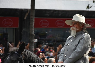 Mexico City, Mexico. 11/20/2019. A Guy Disguised As Former Mexican President Porfirio Diaz Parade In The Mexican Revolution Parade Commemorating The 109 Anniversary Of Mexican Revolution.