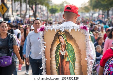 Mexico, mexico city 12/12/2019 
pilgrims in the basicilica of Guadalupe for the celebration of the Virgin on December 12,