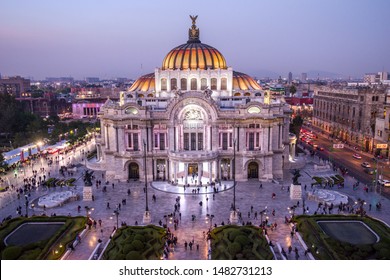 Mexico City, Mexico - 12/18/2018: Overlooking Palacio de Bella Artes