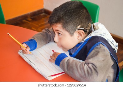 Mexico City, Mexico. 16 Nov 2018: Deaf Kid Taking Notes On The School 