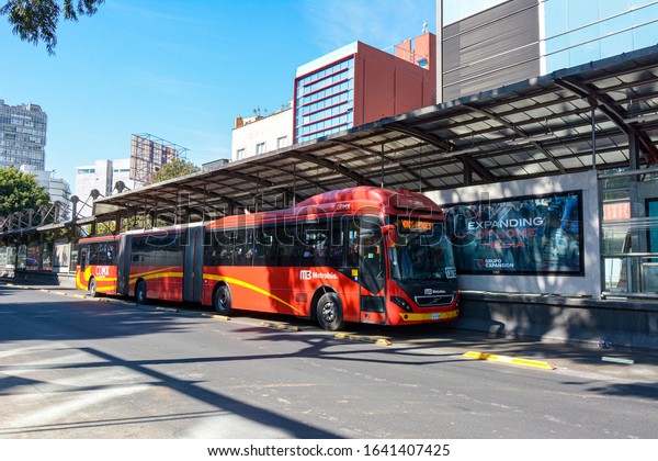 Mexico City, Mexico - 8 February 2020: Public\
transportation metro bus line\
No.1