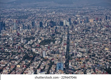 Mexico City Aerial View Landscape From Airplane