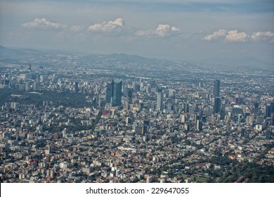 Mexico City Aerial View Landscape From Airplane