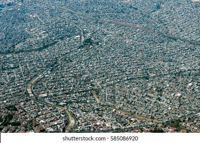 Mexico City Aerial View Landscape From Airplane