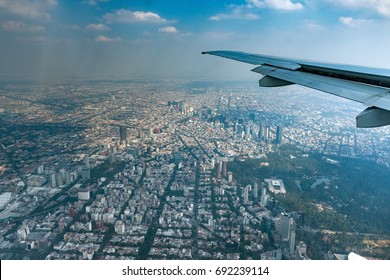 Mexico City Aerial View Landscape From Airplane