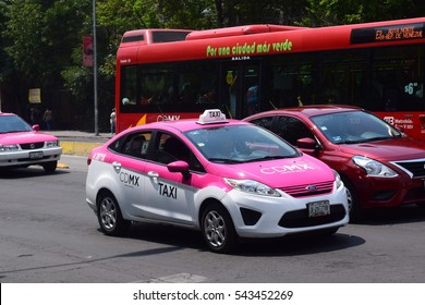 Mexico City - April 18 2016 - Colorful Taxi At Downtown In Mexico City