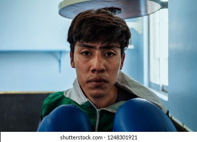 MEXICO CITY, MEXICO - APRIL 2, 2018: Raw Portrait Of A Young Lightweight Boxer In The Gym