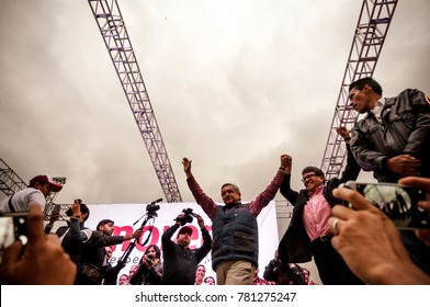 Mexico City, Mexico. April 2015: Morena Political Party Trying To Get Voters, Andres Manuel Lopez Obrador Gives A Speech In Mexico City