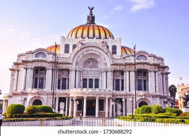 Mexico City, Mexico ; April 26 2020: View Of The Palacio De Bellas Artes Or Palace Of Fine Arts, A Famous Theater, Museum And Music Venue In Mexico City Closed During The Coronavirus Outbreak