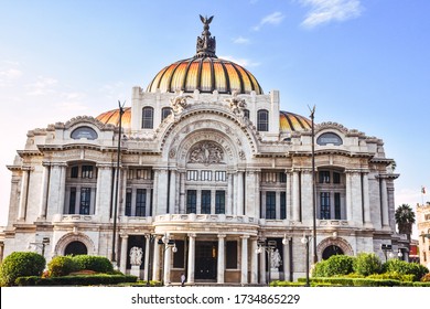 Mexico City, Mexico ; April 26 2020: View Of The Palacio De Bellas Artes Or Palace Of Fine Arts, A Famous Theater, Museum And Music Venue In Mexico City Closed During The Coronavirus Outbreak