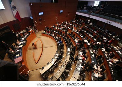 Mexico City, Mexico April 4th 2019. Salon Of Legislative Sessions Of The Mexican Senate.