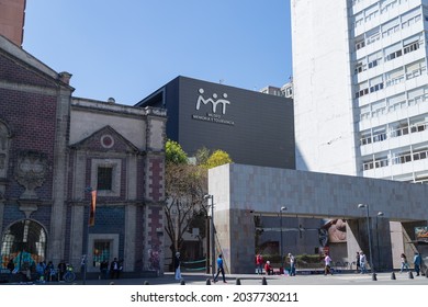 Mexico City, Mexico - April 8, 2021: Exterior Front Of The Palace Of The Memory And Tolerance Museum In The Center Of Mexico City. Museo Memoria Y Tolerancia 