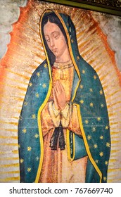 Mexico City- August 08, 2012 Painting of Guadalupe Virgin at  The Basilica of Our Lady of Guadalupe.