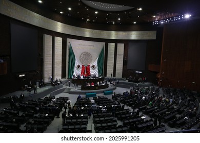 Mexico City, Mexico August 11 2021. Legislative Session Hall Of The Chamber Of Deputies In Mexico City.