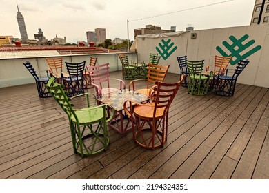 MEXICO CITY, MEXICO - August 2022: Rooftop Cafe At Plaza Garibaldi Near The Tequila And Mezcal Museum In Mexico City, Mexico