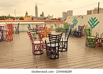 MEXICO CITY, MEXICO - August 2022: Rooftop Cafe At Plaza Garibaldi Near The Tequila And Mezcal Museum In Mexico City, Mexico