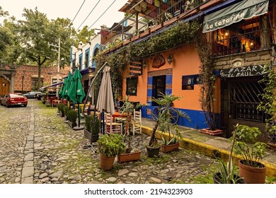 MEXICO CITY, MEXICO - August 2022: Traditional Mexican Restaurant Outside View, Coyoacan District, Mexico