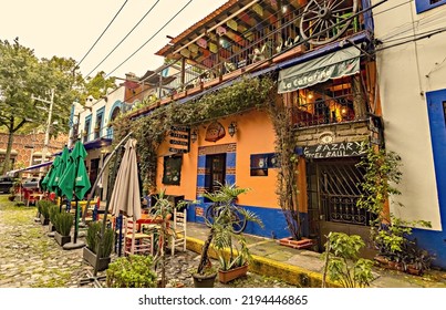 MEXICO CITY, MEXICO - August 2022: Traditional Mexican Restaurant Outside View, Coyoacan District, Mexico