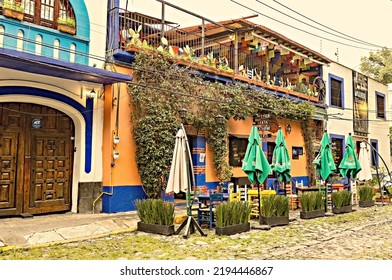 MEXICO CITY, MEXICO - August 2022: Traditional Mexican Restaurant Outside View, Coyoacan District, Mexico