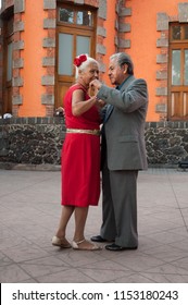 Mexico, City / Mexico - Ca. 2014: An Elderly Couple Dancing Danzon Music Outside The National Museum Of Popular Cultures In Coyoacan Downtown.