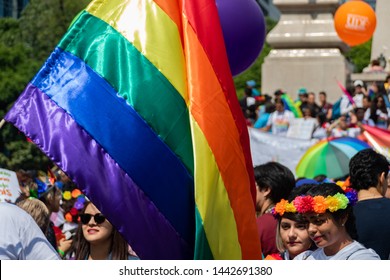 MEXICO CITY, CDMX / MEXICO - June 29, 2018: Many gathered to celebrate during the LGBTQ Pride Parade in Mexico City's Reforma Avenue.