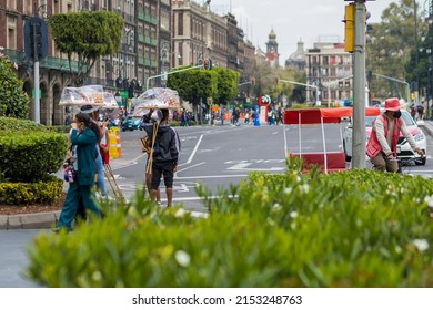 Mexico City, CDMX, Mexico, OCT, 24 2021, Cyclists Cycling In Front Of The Zócalo Square