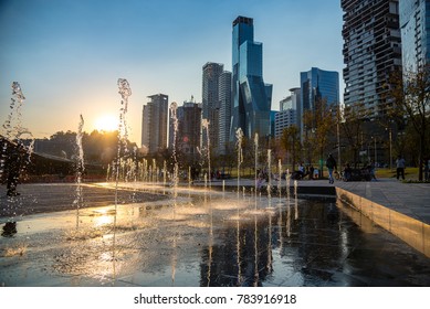 MEXICO CITY, MEXICO - CIRCA DECEMBER 2017 - Sunset At Park Parque La Mexicana, Santa Fe. 