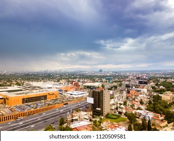 MEXICO CITY, MEXICO - CIRCA JUNE 2018: Plaza Satelite Shopping Mall And Periferico Highway At The North Of The City, Aerial View