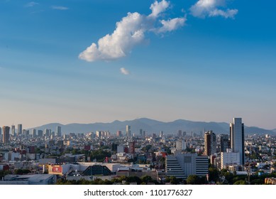 MEXICO CITY, MEXICO - CIRCA MAY 2018: Panoramic view of the city, sunset